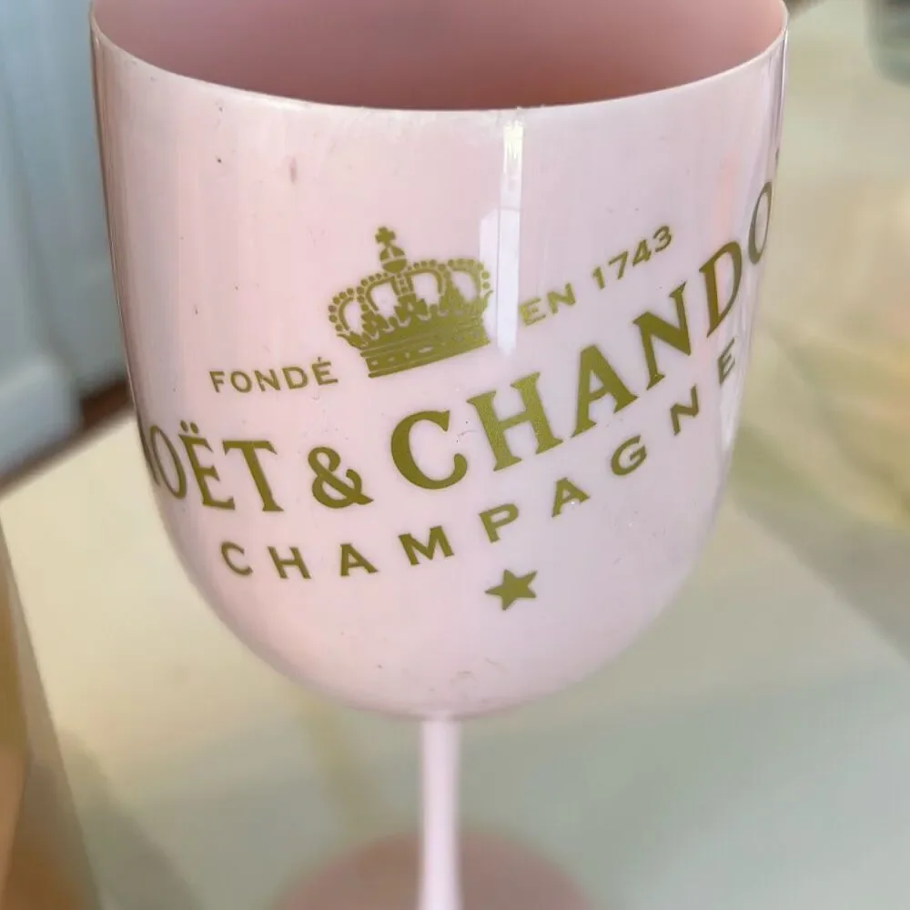 Moët & Chandon gold large tin and pink plastic glass
